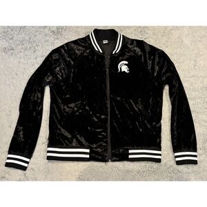 Michigan State Spartans Full Zip Up Velour Jacket Womens Medium Black Zoozatz
